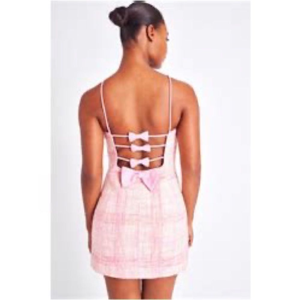 Love Shack Fancy Pink Tweed Gandler Dress Bows down back SIZE 10